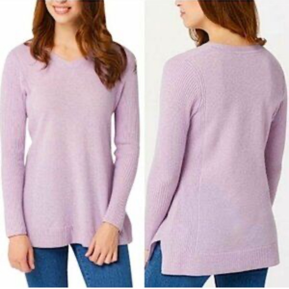 Isaac Mizrahi Lavender V-Neck Tunic Sweater